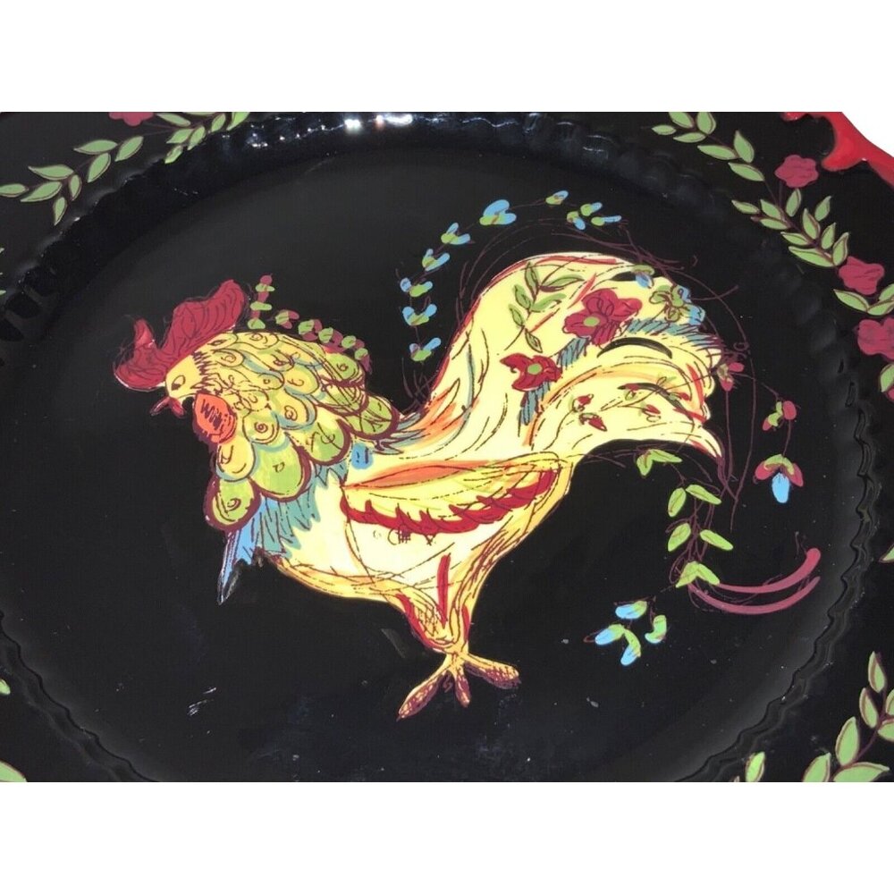 April Cornell Certified International Rooster Plate 10.5 inch Black Red  Yellow - Picture 2 of 9